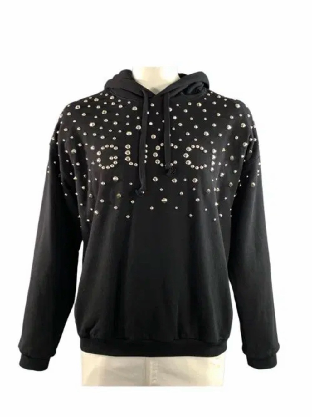 Black Gucci Embellished Felted Cotton Hoodie